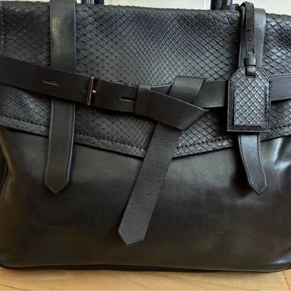 Reed Krakoff Black Leather / Python Boxer Tote‎